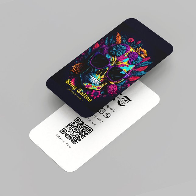 Modern Blommigt Skull Tatto Artist Monogram Visitkort (Modern Floral Skull Tattoo Artist Monogram Business Card
)