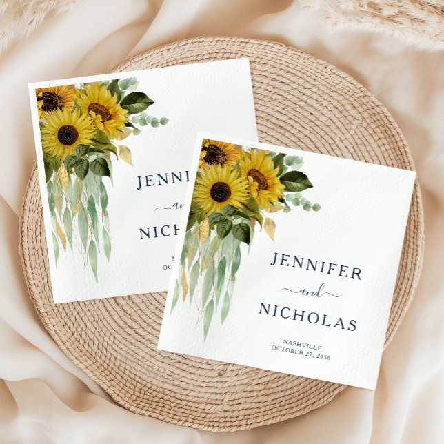 Modern Blommigt Solros Bröllop Pappersservett (Modern Floral Sunflower Wedding Napkins)