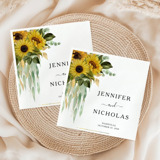 Modern Blommigt Solros Bröllop Pappersservett (Modern Floral Sunflower Wedding Napkins)