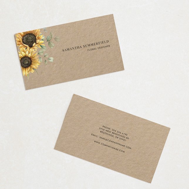 Modern Blommigt Solros Eucalyptus Greenery Visitkort (Sunflower Eucalyptus Watercolor Modern Business Card)