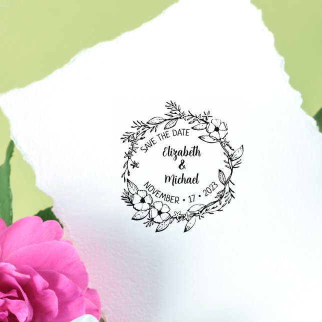 Modern Blommigt Spara datum Bröllop Stämpel (Skapare uppladdad)