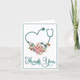 Modern Blommigt Stethoscope Heart Caregiver Tack Kort