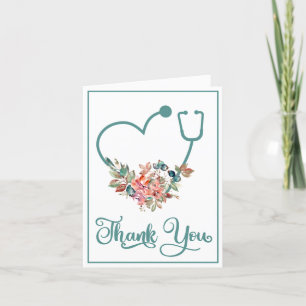 Modern Blommigt Stethoscope Heart Caregiver Tack Kort