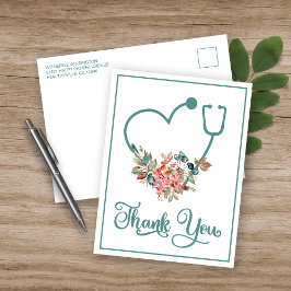 Modern Blommigt Stethoscope Heart Nurse Tack Vykort