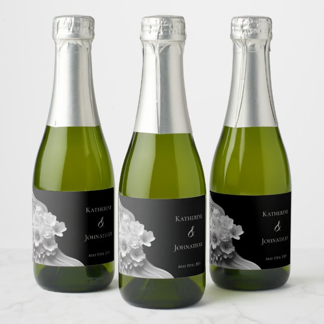 Modern Blommigt, svart och vitt (Flaskor)