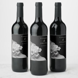 Modern Blommigt, svart och vitt Vinflaska Etikett