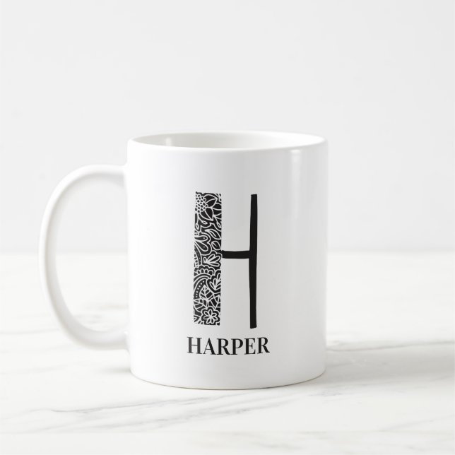 Modern Blommigt - svartvitt - inledande Kaffemugg (Vänster)