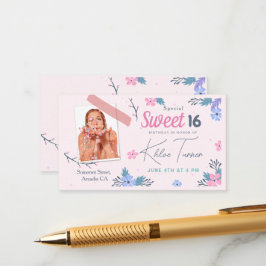 Modern Blommigt Sweet 16 rosa Birthday Tilläggskort