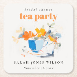 Modern Blommigt Tea Kopp Möhippa Tea Party Underlägg Papper Kvadrat