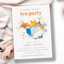 Modern Blommigt Tea Kopp Par Shower Tea Party Inbjudningar