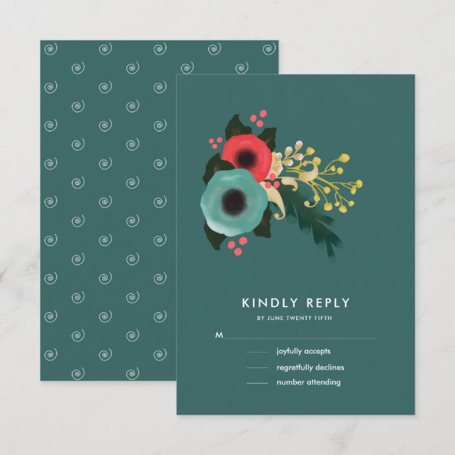 Modern Blommigt Teal | Rosa Bröllop OSA-kort OSA Kort (Fram/baksida)