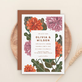 Modern blommigt terracotta och rosa bröllop inbjudningar