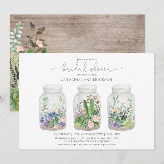 Modern Blommigt Terrarium Fiesta Möhippa Inbjudningar (Fram/baksida)