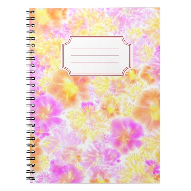 Modern Blommigt Tie Dye Mönster Namn Sticker Anteckningsbok (Framsidan)