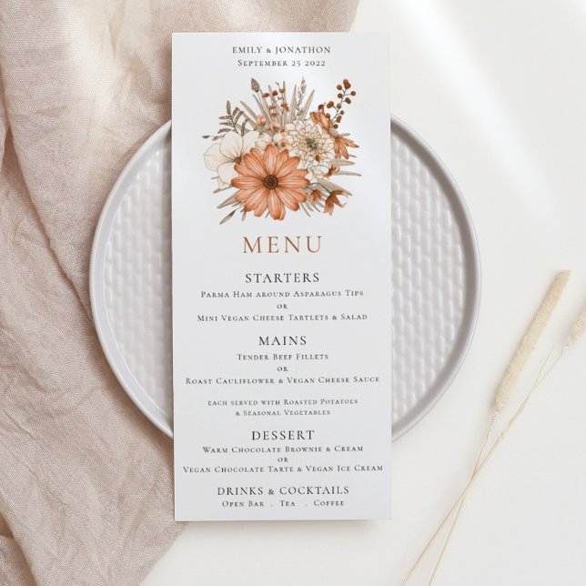 Modern Blommigt till hösten Bouquet Bröllop Menu Meny (Skapare uppladdad)
