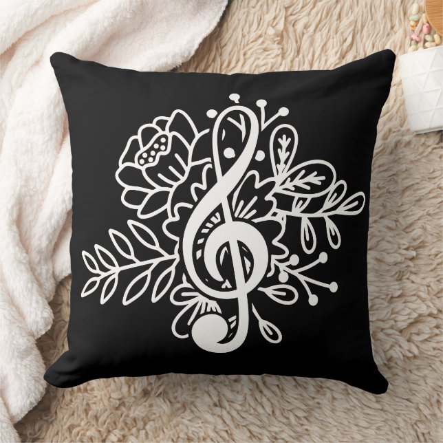 Modern Blommigt Treble Clef Black Music Älskare Kudde (Filt)
