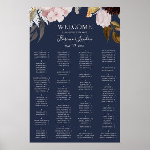 Modern Blommigt Tunga alfabetiska sittningsdiagr Poster