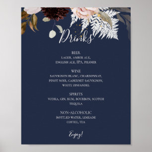 Modern  Blommigt   Tunga Bröllop Drinks Menu Poster
