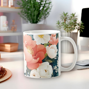 Modern Blommigt Varm orange och vit blomma Kaffemugg