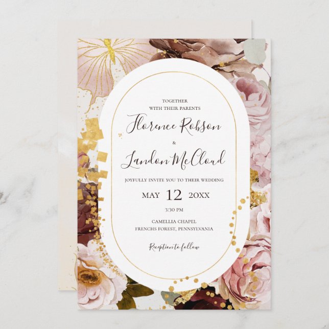 Modern  Blommigt vattenfärg allt på en Bröllop Inbjudningar (Fram/baksida)