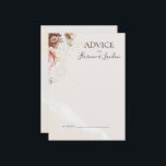 Modern  Blommigt | Vattenfärg Bröllop Rådkort<br><div class="desc">Denna moderna blommigt | Vattenfärgsrådgivningskort bröllop är perfekt för din elegant Bho lyxury ro guld, sage grönt, rosa bröllop. Utformningen har en guld-folie ram eller en bouquet med den röda persiko-peonin vår, en typisk vit vattenfärgssukulent blomma, grönt inklusive fern och eukalyptus, med en vintage dammig ro och elfenbensfjäril. Andra blommor...</div>