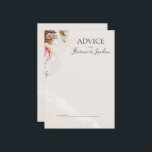 Modern  Blommigt | Vattenfärg Bröllop Rådkort<br><div class="desc">Denna moderna blommigt | Vattenfärgsrådgivningskort bröllop är perfekt för din elegant Bho lyxury ro guld, sage grönt, rosa bröllop. Utformningen har en guld-folie ram eller en bouquet med den röda persiko-peonin vår, en typisk vit vattenfärgssukulent blomma, grönt inklusive fern och eukalyptus, med en vintage dammig ro och elfenbensfjäril. Andra blommor...</div>