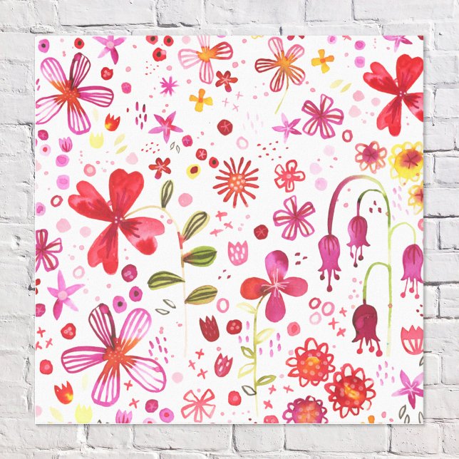 Modern Blommigt vattenfärg Canvastryck (Watercolor flower modern pink painting canvas print)