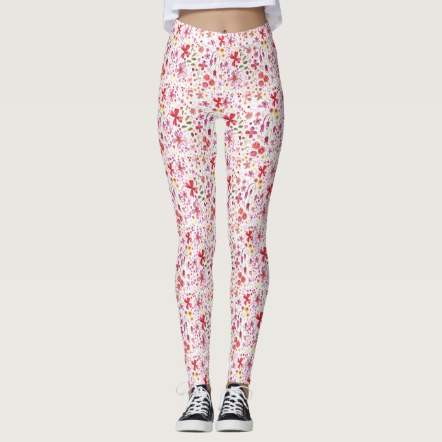 Modern Blommigt vattenfärg Leggings (Framsida)