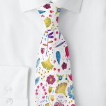 Modern Blommigt vattenfärg Slips<br><div class="desc">En vattenfärgsmålning av blommor och löv i rikens rosa,  lila och teal som är spridd på vit bakgrund. Originalkonst av Nic Squirrell.</div>