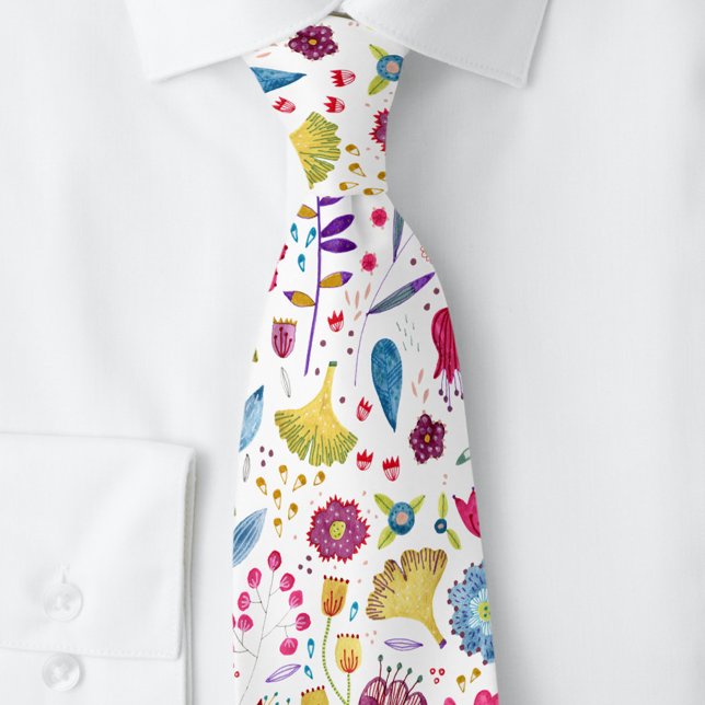 Modern Blommigt vattenfärg Slips (Unique floral watercolor wildflower neck tie with art by Nic Squirrell)