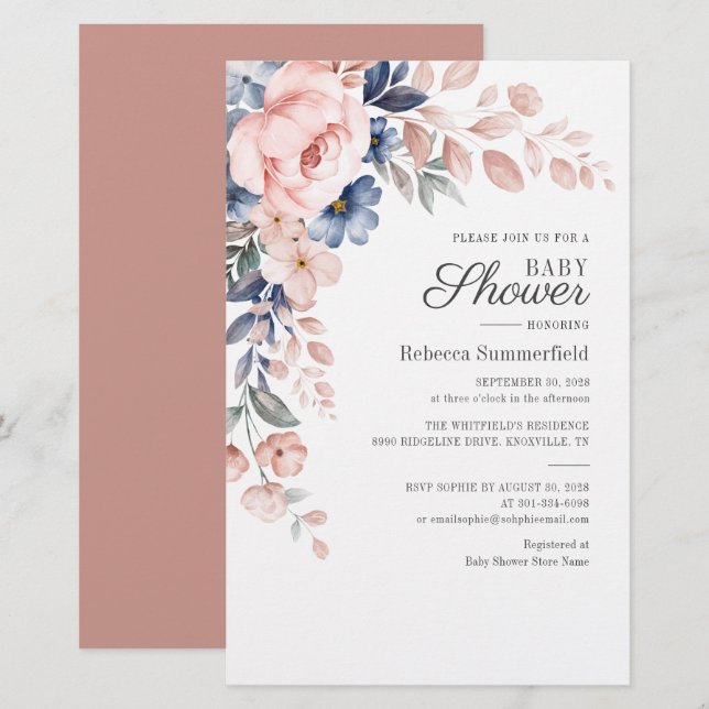 Modern Blommigt Vattenfärgsblått Rosa Babykläder Brevpapper (Fram/baksida)
