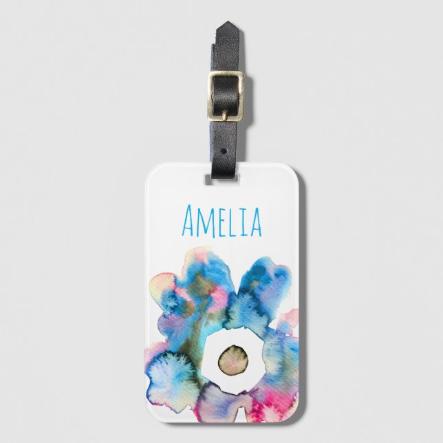 Modern blommigt vattenfärgsblomma i hand plockade bagagebricka (Framsida vertikal)