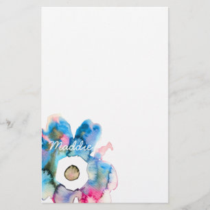 Modern blommigt vattenfärgsblomma i hand plockade brevpapper