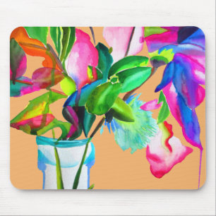 Modern blommigt vattenfärgsblommor musmatta