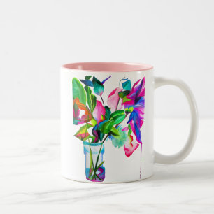 Modern blommigt vattenfärgsblommor Två-Tonad mugg
