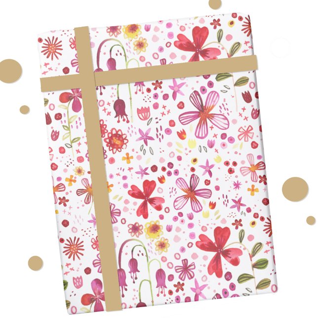 Modern Blommigt - vattenfärgsgrafik Presentpapper (Modern floral watercolor art wrapping paper roll)