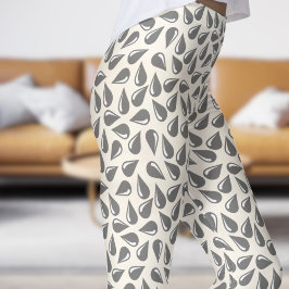 Modern Blommigt Vit och Svart Mönster Leggings