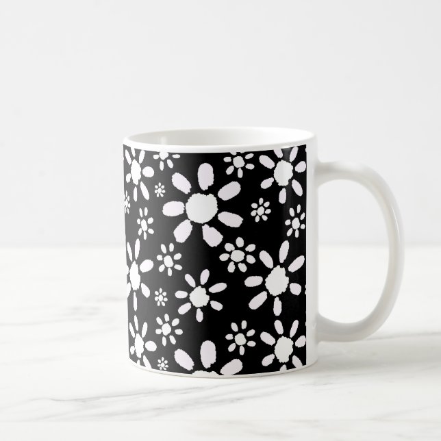 Modern Blommigt, vit svart blomma Mönster Kaffemugg (Höger)