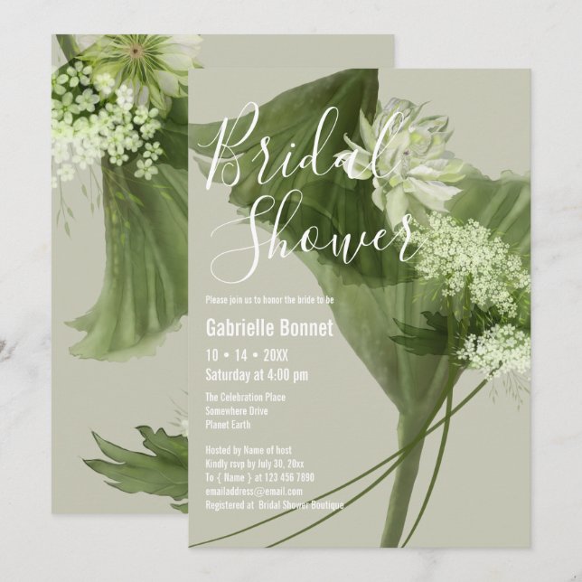 Modern Blommigt Watercolor Botanical | Champagne Inbjudningar (Fram/baksida)