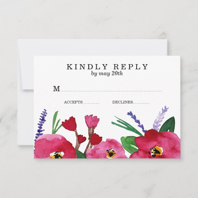 Modern Blommigt Watercolor Bröllop | OSA kort (Framsida)