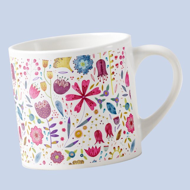 Modern Blommigt Watercolor Espresso Kopp Espressomugg (Modern watercolor floral wildflower  espresso cup)