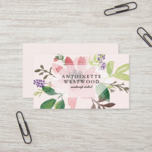 Modern Blommigt Watercolor för Rosa Visitkort