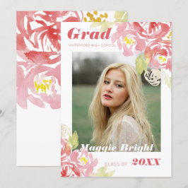 Modern Blommigt Watercolor Grad-meddelande Inbjudningar