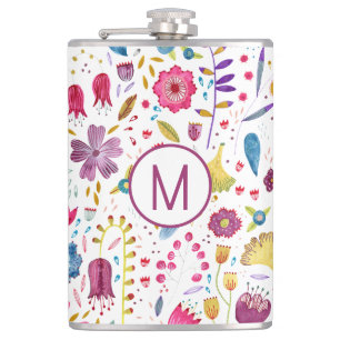 Modern Blommigt Watercolor Monogram Fickplunta