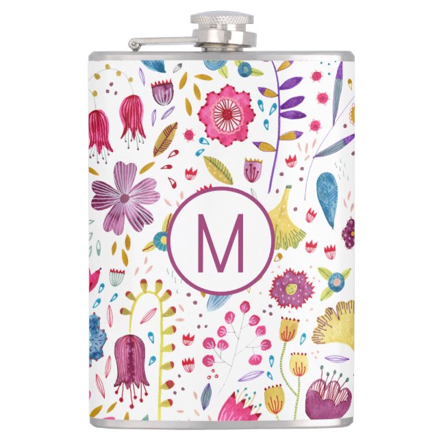 Modern Blommigt Watercolor Monogram Fickplunta (Framsidan)