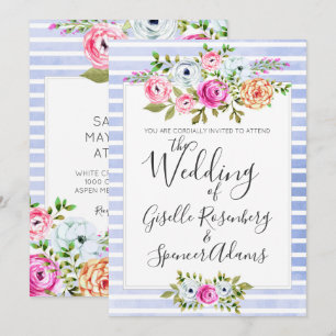 Modern Blommigt Watercolor Rand bröllopsinbjudan Inbjudningar