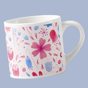 Modern Blommigt Watercolor Rosa Blue Espressomugg