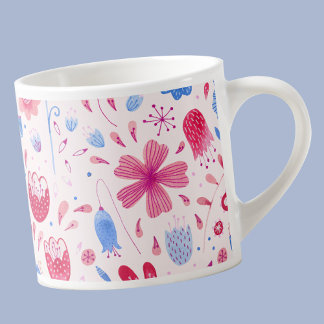 Modern Blommigt Watercolor Rosa Blue Espressomugg