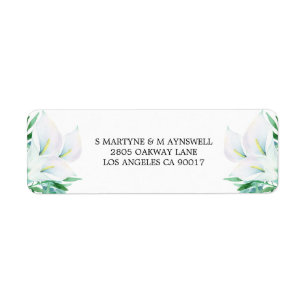 Modern Blommigt Watercolor White Calla Lily Bröllo Returadress Etikett