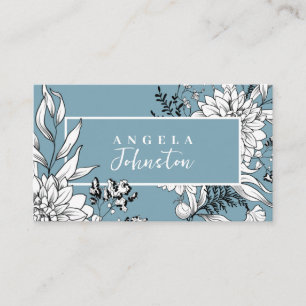 Modern Blommigt Wildblomma Botanical Blue White Visitkort